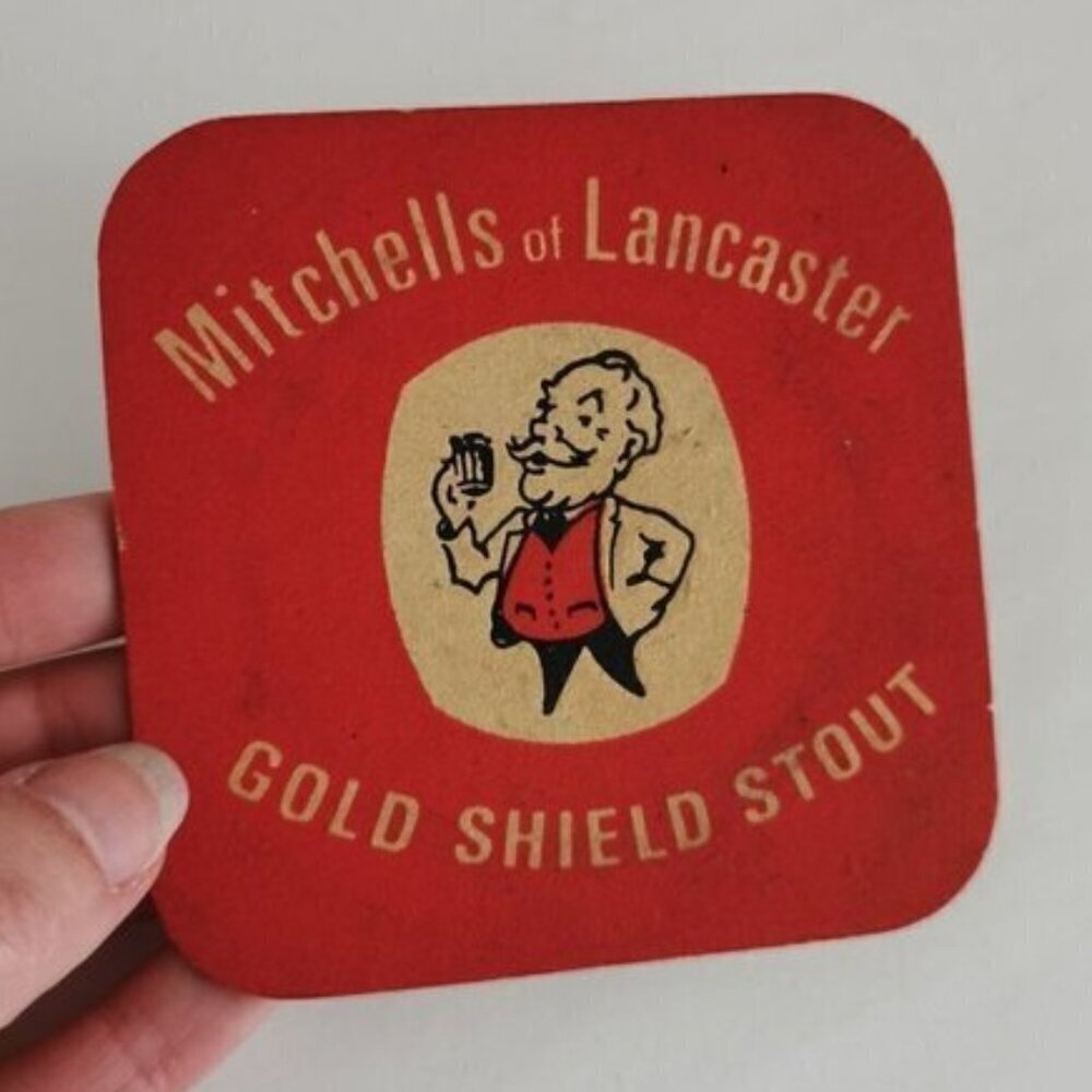 Vintage Mitchell Beer Coaster Lancaster Gold Shield Stout Mat Barware Breweriana